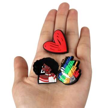 wonmon 60 PCS Black Girl Magic Shoe Charms, Black Lives Matter Charms for Shoe Clog Decoration, Colorful and Cute Designs Shoe Charms for Girls Adult Women, Black Fashion Pink Charm