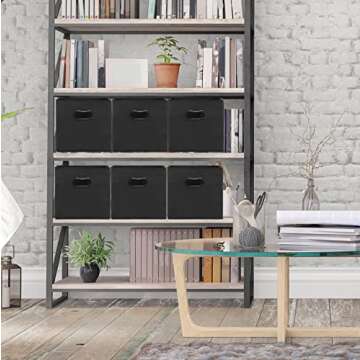 Simple Houseware Foldable Cube Storage Bin with Handle, Black - 6 Pack