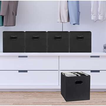 Simple Houseware Foldable Cube Storage Bin with Handle, Black - 6 Pack