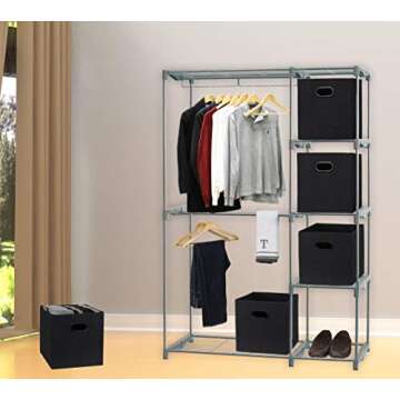 Simple Houseware Foldable Cube Storage Bin with Handle, Black - 6 Pack