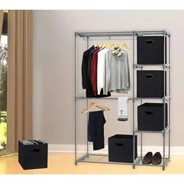 Simple Houseware Foldable Cube Storage Bin with Handle, Black - 6 Pack