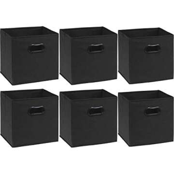 Simple Houseware Foldable Cube Storage Bin with Handle, Black - 6 Pack