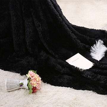 Plush Super Soft Blanket Bedding Sofa Cover Furry Fuzzy Fur Warm Throw Qulit Cozy Couch Blanket for Winter (51"x63", Black)