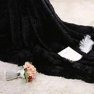 Plush Super Soft Blanket Bedding Sofa Cover Furry Fuzzy Fur Warm Throw Qulit Cozy Couch Blanket for Winter (51"x63", Black)