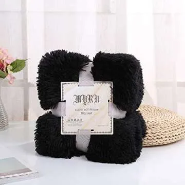 Plush Super Soft Blanket Bedding Sofa Cover Furry Fuzzy Fur Warm Throw Qulit Cozy Couch Blanket for Winter (51"x63", Black)