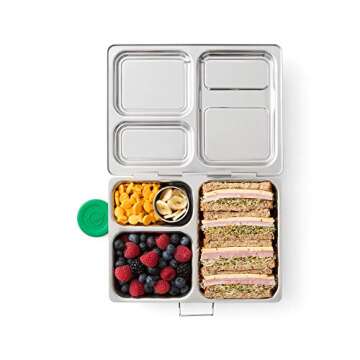 PlanetBox LAUNCH Eco-Friendly Stainless Steel Bento Lunch Box with 3 Compartments for Adults and Kids - Nebula Carry Bag with Star Map Magnets