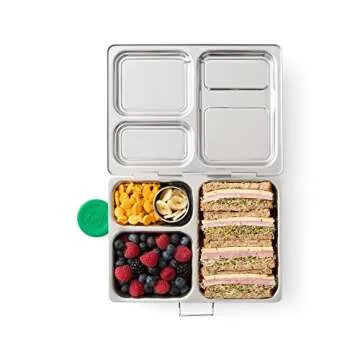 PlanetBox LAUNCH Eco-Friendly Stainless Steel Bento Lunch Box with 3 Compartments for Adults and Kids - Nebula Carry Bag with Star Map Magnets