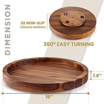 RABAHA 16" Acacia Lazy Susan Turntable for Table - Wooden Charcuterie Boards Cheese Board - Extra La...