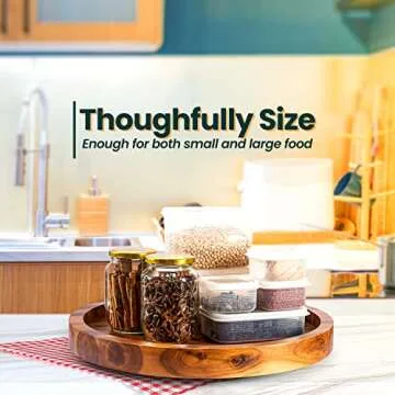 RABAHA 16" Acacia Lazy Susan Turntable for Table - Wooden Charcuterie Boards Cheese Board - Extra Large Lazy Susans Organizer for Countertop - Kitchen Turntable Bin Storage for Pantry (Acacia Wood)