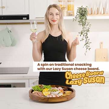 RABAHA 16" Acacia Lazy Susan Turntable for Table - Wooden Charcuterie Boards Cheese Board - Extra Large Lazy Susans Organizer for Countertop - Kitchen Turntable Bin Storage for Pantry (Acacia Wood)