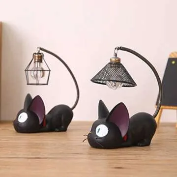 Resin Cat Design lamp Creative Night Light Table Bedside Lamps for Reading (Iron Wire Lampshade,3.1 x 4.7 x 6.7Inch)