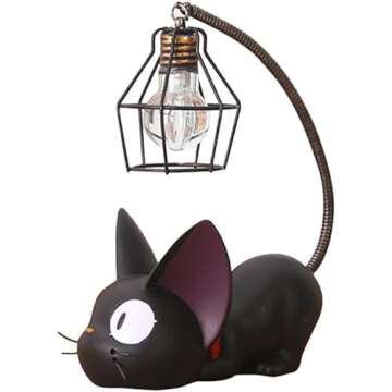 Resin Cat Design lamp Creative Night Light Table Bedside Lamps for Reading (Iron Wire Lampshade,3.1 x 4.7 x 6.7Inch)