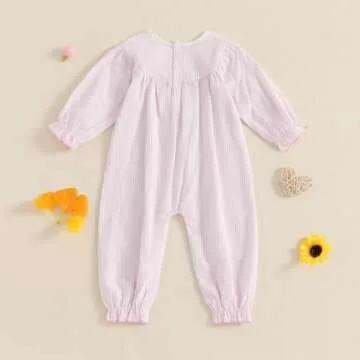 Kutterild Newborn Baby Girl Valentine's Day Outfits Long Sleeve One Pieces Romper Bodysuit Heart Print Cotton Linen Romper (Light Pink, 0-3 Months)