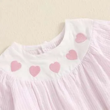 Kutterild Newborn Baby Girl Valentine's Day Outfits Long Sleeve One Pieces Romper Bodysuit Heart Print Cotton Linen Romper (Light Pink, 0-3 Months)