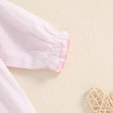 Kutterild Newborn Baby Girl Valentine's Day Outfits Long Sleeve One Pieces Romper Bodysuit Heart Print Cotton Linen Romper (Light Pink, 0-3 Months)