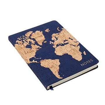Eccolo Medium Lined Journal Notebook, Flexible Cover, A5 Writing Journal, 256 Ruled Ivory Pages, Ribbon Bookmark, Lay Flat, Notebook for Work or School, Cork Map (Blue, 5.75-x-8.25 inches)