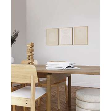 HAUS AND HUES Framed Mid Century Modern Wall Decor - Minimalistic Wall Art, Boho Framed Art, Modern Beige Wall Art, Southwestern Wall Decor, Framed Abstract Wall Art Set of 3 (Framed Beige 8x10)