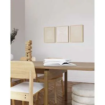 HAUS AND HUES Framed Mid Century Modern Wall Decor - Minimalistic Wall Art, Boho Framed Art, Modern Beige Wall Art, Southwestern Wall Decor, Framed Abstract Wall Art Set of 3 (Framed Beige 8x10)