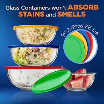 NutriChef 4-Pack Glass Mixing Bowls with BPA-Free Lids, Stackable Nesting Salad Bowls (1QT, 1.6QT, 2.5QT, & 3.7QT), Prepping and Baking Food Storage Set, Dishwasher, Freezer, & Microwave Safe