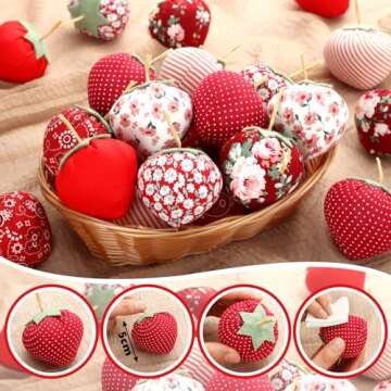 GlikCeil 24 Pcs Faux Fabric Strawberry Decor Handmade Assorted Fake Strawberries Vintage Style Artificial Fabric Strawberries Bowl Fillers for Spring Summer Valentines Gift Baby Shower Wedding Decor