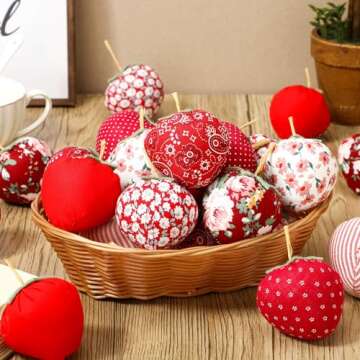 GlikCeil 24 Pcs Faux Fabric Strawberry Decor Handmade Assorted Fake Strawberries Vintage Style Artificial Fabric Strawberries Bowl Fillers for Spring Summer Valentines Gift Baby Shower Wedding Decor