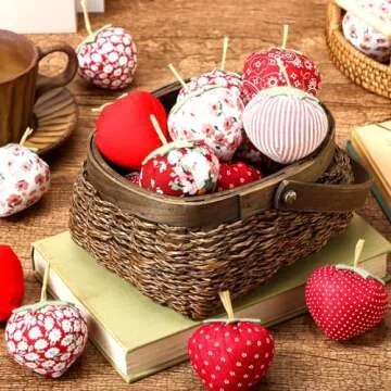GlikCeil 24 Pcs Faux Fabric Strawberry Decor Handmade Assorted Fake Strawberries Vintage Style Artificial Fabric Strawberries Bowl Fillers for Spring Summer Valentines Gift Baby Shower Wedding Decor