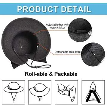 Verabella Black Sun Hat Bonnet Womens Foldable Straw Sun Wide Brim Hats for Women Beach Straw Hat for Womens Summer Hat for Travel,Black