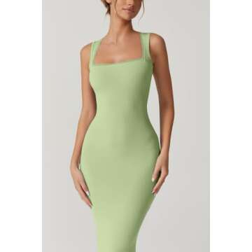 QINSEN Women's Square Neck with Lace Detail Long Maxi Dress Sleeveless Lounge Ribbed Full Length Dre...