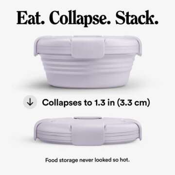 STOJO Collapsible Bowl - Lilac, 36oz - Reusable Silicone Bowl for Hot and Cold Food - Perfect for Tr...