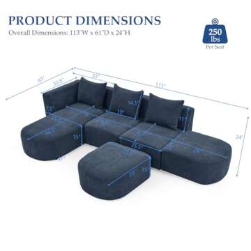 KIVENJAJA Modular Sectional Sofa, L-Shaped Couch with Left Facing Chaise, Ottoman & Pillows, Modern ...