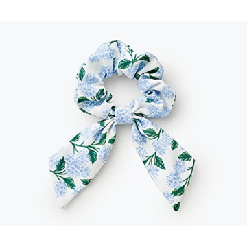 RIFLE PAPER CO. Hydrangea Scrunchie | Silky Floral Scarf Tie For Hair. (3.5" Soft Elastic Band), Ponytail Holder or Wrist Accessory. Perfect for Mom, Daughter or Friend