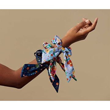 RIFLE PAPER CO. Hydrangea Scrunchie | Silky Floral Scarf Tie For Hair. (3.5" Soft Elastic Band), Ponytail Holder or Wrist Accessory. Perfect for Mom, Daughter or Friend