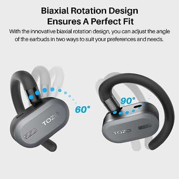 TOZO O2 True Open Ear Wireless Headphones Lightweight with Multi-Angle Adjustment, Bluetooth 5.3 Ear...