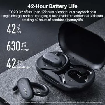 TOZO O2 True Open Ear Wireless Headphones Lightweight with Multi-Angle Adjustment, Bluetooth 5.3 Earbuds with Dual-Axis Design for Long-Lasting Comfort, Crystal-Clear Calls for Driving, Black