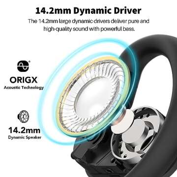 TOZO O2 True Open Ear Wireless Headphones Lightweight with Multi-Angle Adjustment, Bluetooth 5.3 Earbuds with Dual-Axis Design for Long-Lasting Comfort, Crystal-Clear Calls for Driving, Black