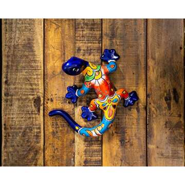 Enchanted Talavera Pottery Hand Painted Mexican Ceramic Garden Creatures Gecko Salamander Frog Butterfly Dragonfly Animals Butterflies Reptiles Wall Décor Art (Medium 10 x 9 Cobalt)