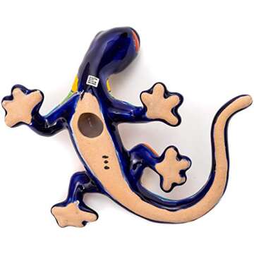 Enchanted Talavera Pottery Hand Painted Mexican Ceramic Garden Creatures Gecko Salamander Frog Butterfly Dragonfly Animals Butterflies Reptiles Wall Décor Art (Medium 10 x 9 Cobalt)
