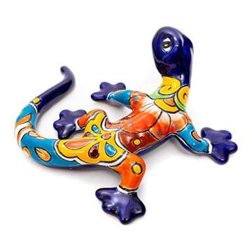 Enchanted Talavera Pottery Hand Painted Mexican Ceramic Garden Creatures Gecko Salamander Frog Butterfly Dragonfly Animals Butterflies Reptiles Wall Décor Art (Medium 10 x 9 Cobalt)