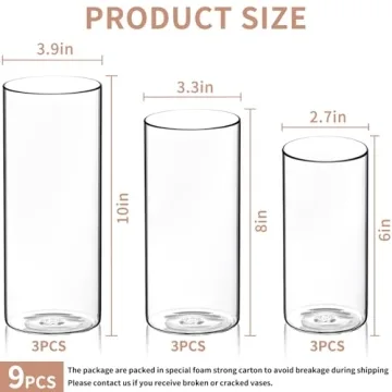 Elegant 9-Pack Clear Glass Cylinder Candle Holders