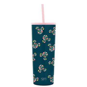 Simple Modern Disney Character Insulated Water Bottle Tumbler with Straw Lid -Stainless Steel Reusable Wide Mouth Travel Cup 24oz Tumbler Mickey Mouse Floral Riptide