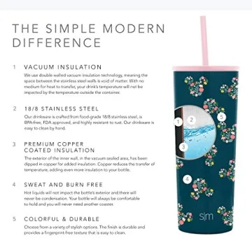 Simple Modern Disney Character Insulated Water Bottle Tumbler with Straw Lid -Stainless Steel Reusable Wide Mouth Travel Cup 24oz Tumbler Mickey Mouse Floral Riptide