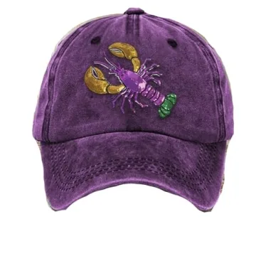 Unisex Distressed Mardi Gras Hat with Crawfish Print