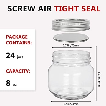 Betrome 8 oz Mason Jars - 24 Pack for Canning and Gifts