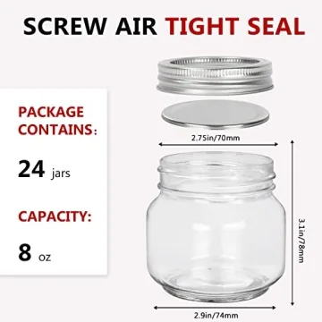 Betrome 8 oz Mason Jars - 24 Pack for Canning and Gifts