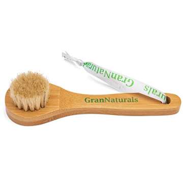 GranNaturals Manual Facial Brush Dry Brushing Scrubber - Stiff Boar Bristles for Exfoliation - Promotes Lymphatic Drainage, Deep Cleansing, Gentle Pore Cleaning for Glowing, Soft Skin - Wooden Handle