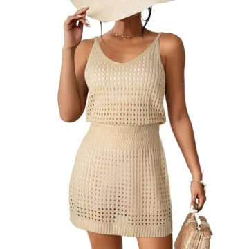 Dokotoo Women's Swimwear Cover Ups 2024 Summer Scoop Neck Sleeveless Crochet Outfits