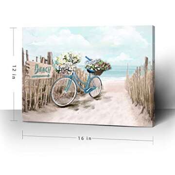 Coastal Beach Bicycle Canvas Art for Bathroom Walls - Ocean Pictures