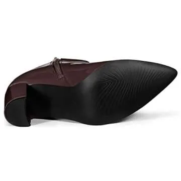 Allegra K Women's Pointed Toe Zip Chunky Heels Coffee Ankle Boots 8 M US