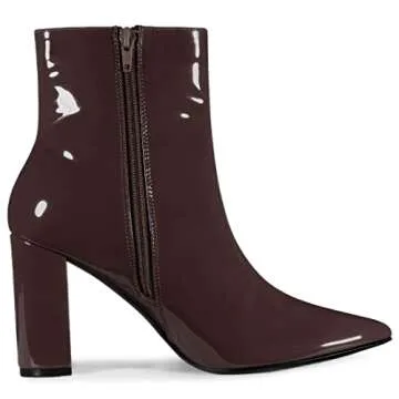 Allegra K Women's Pointed Toe Zip Chunky Heels Coffee Ankle Boots 8 M US