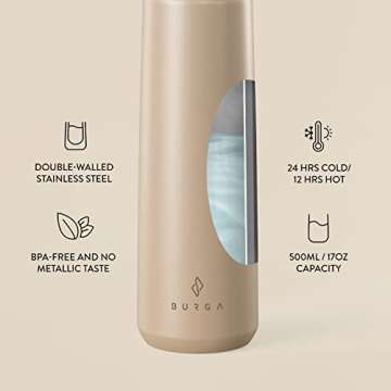 BURGA Insulated Stainless Steel Water Bottle 17oz